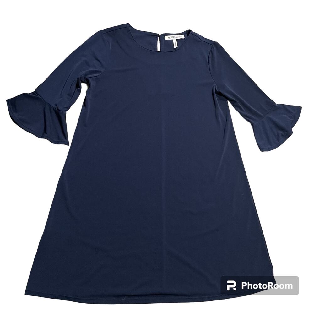 BCBGeneration Shift Dress Women's Size Small Ruffle 1/2 Sleeves XYE60J66 Blue